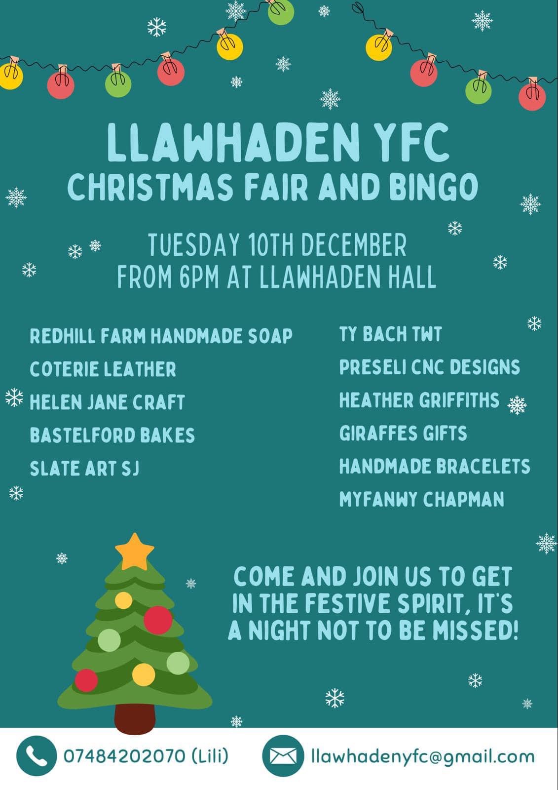 Llawhaden YFC Christmas Fair and Bingo, Llawhaden Hall, Tuesday December 10th, 6pm