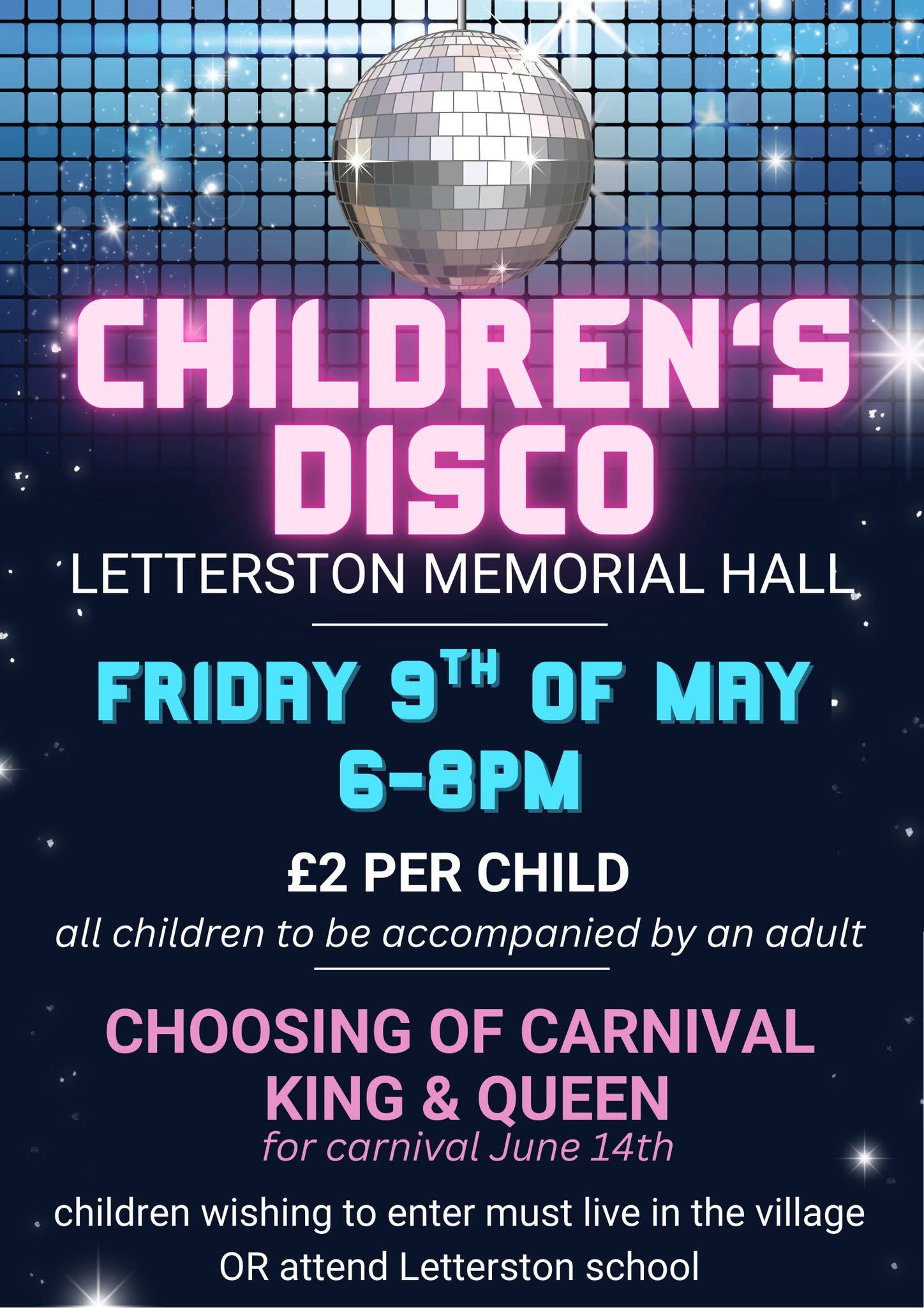 Children's Disco, Letterston Memorial Hall, Friday May 9th, 6pm -8pm