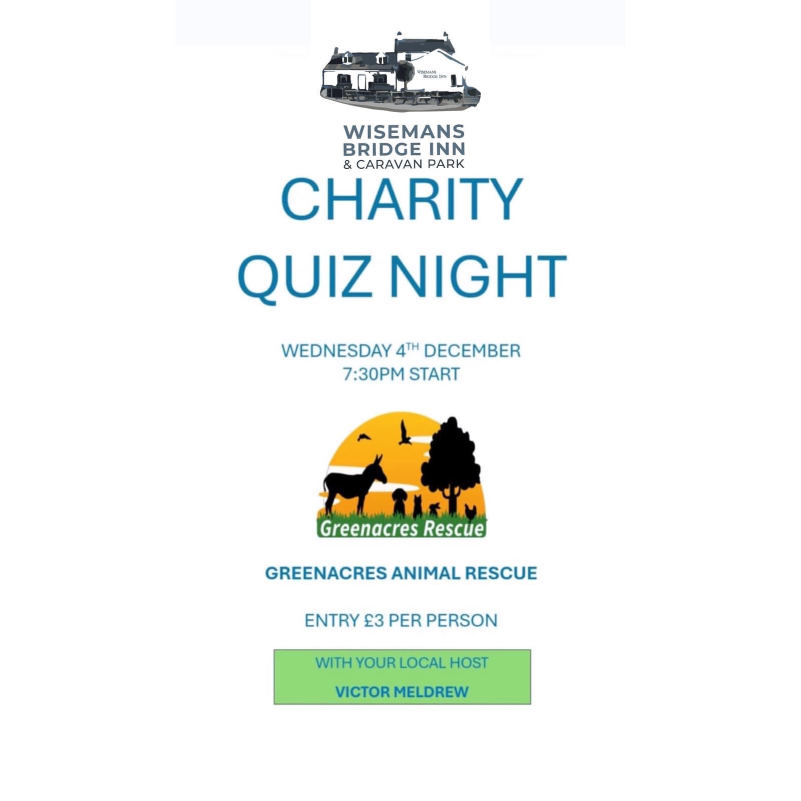 Charity Quiz Night, Wisemans Bridge Inn, Wednesday December 4th, 7:30pm