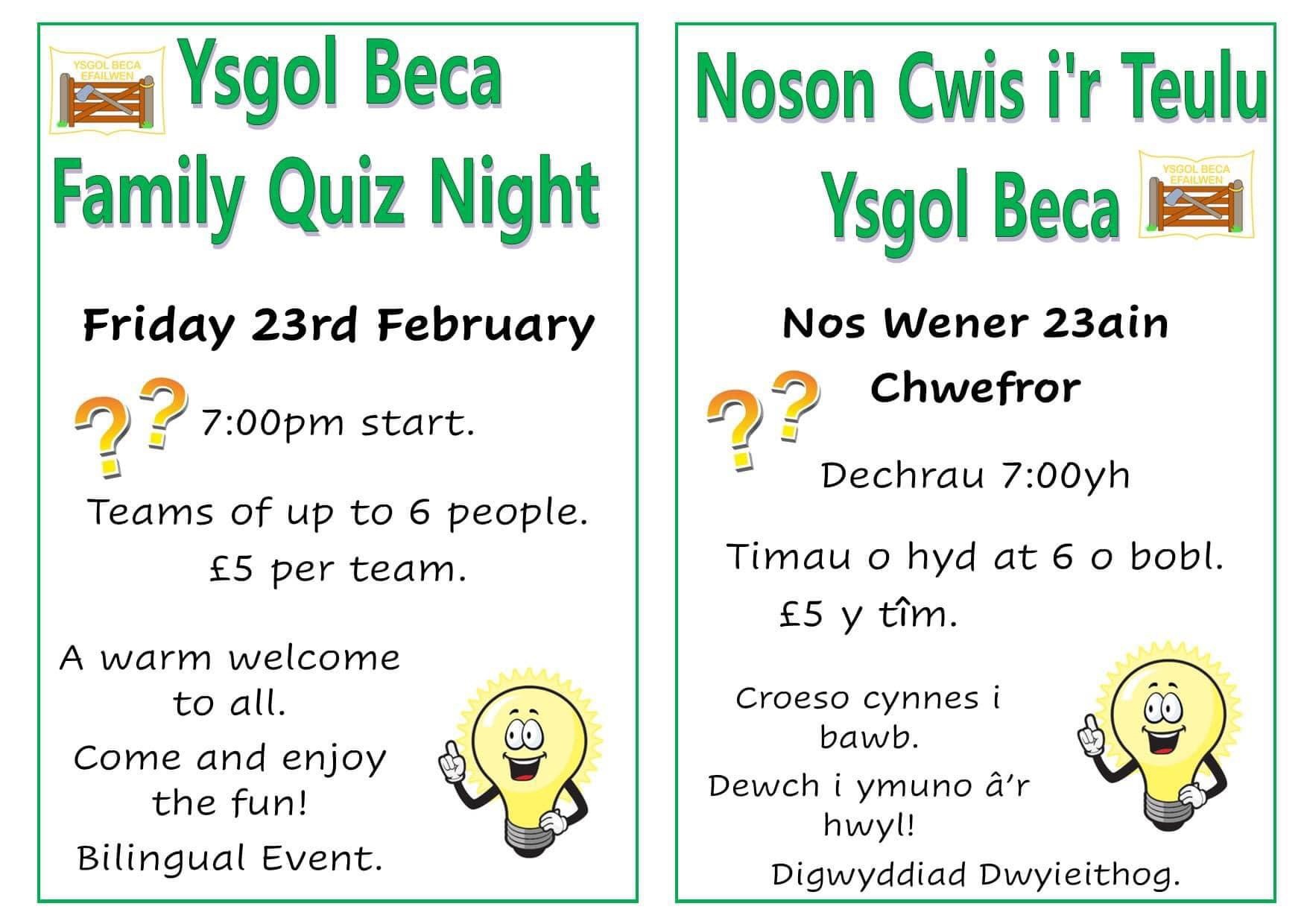 Family Quiz night, Ysgol Beca