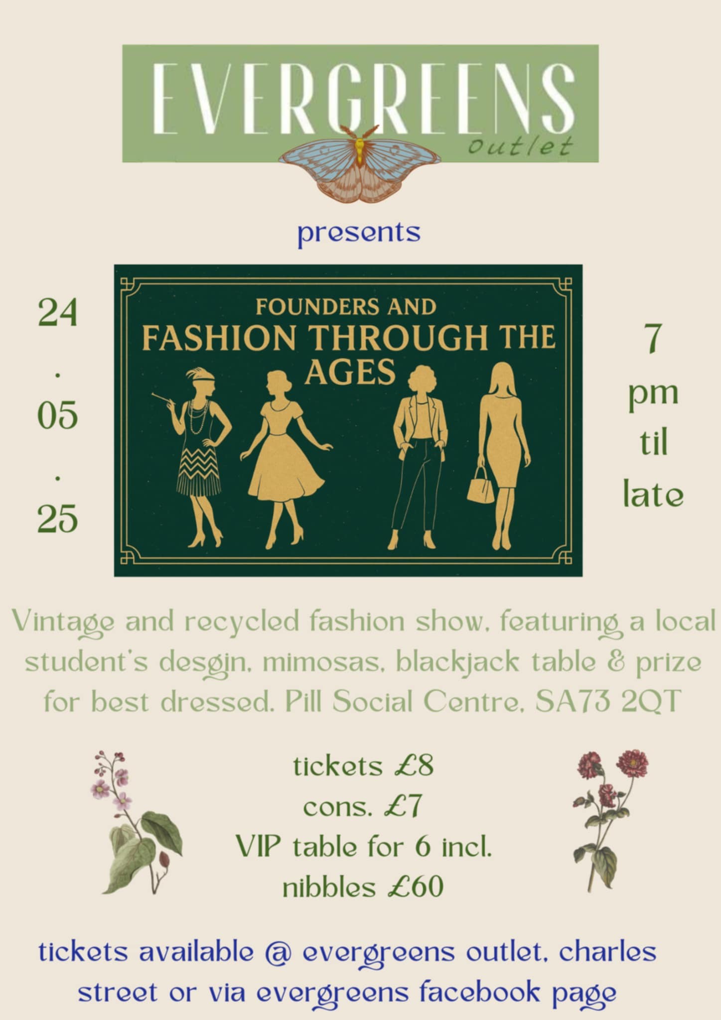 Founders and Fashion Through The Ages, Evergreens Outlet, Milford Haven, Saturday 24th May, 7pm