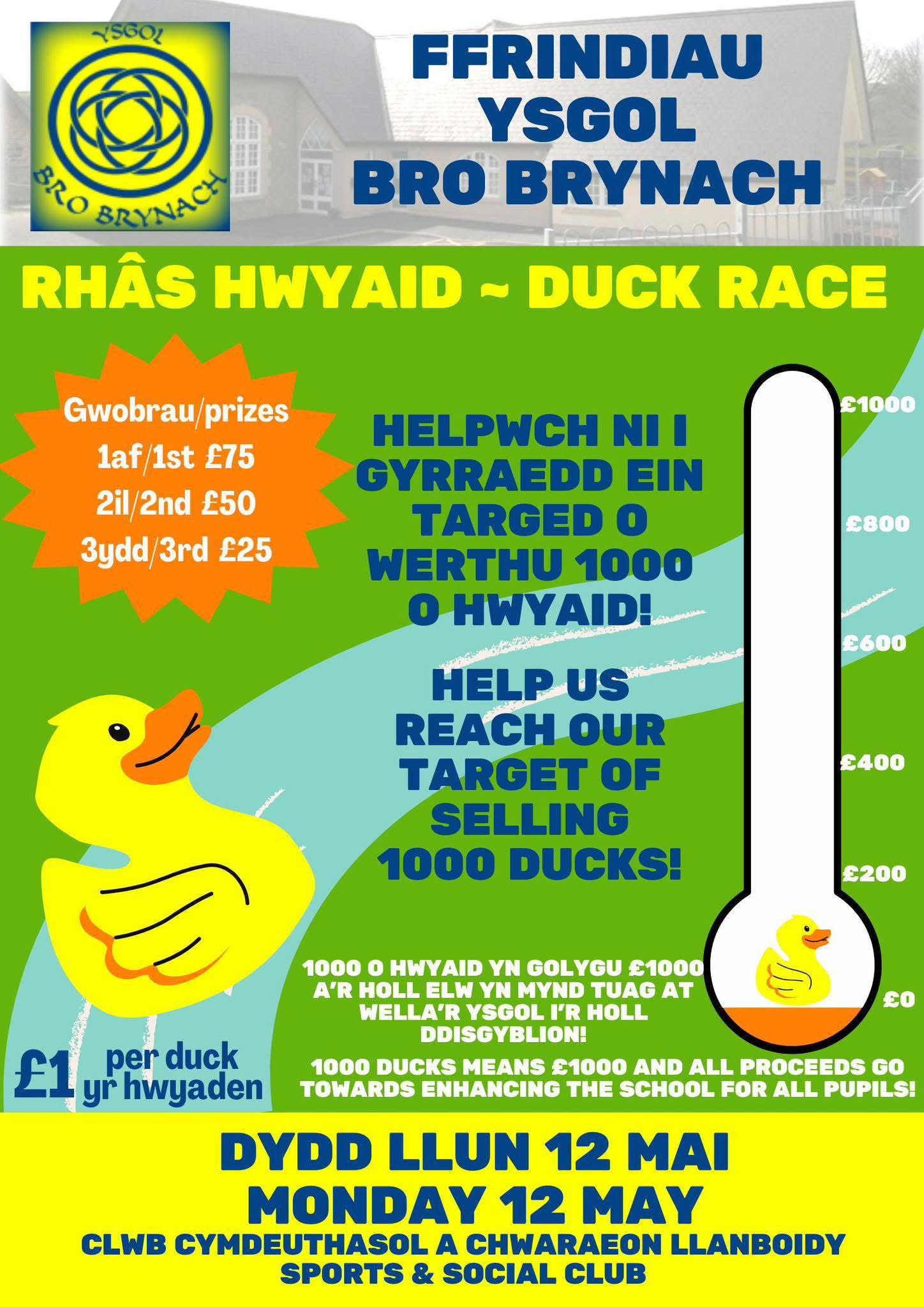 Duck Race, Llanboidy Sports & Social Club, Monday May 12th