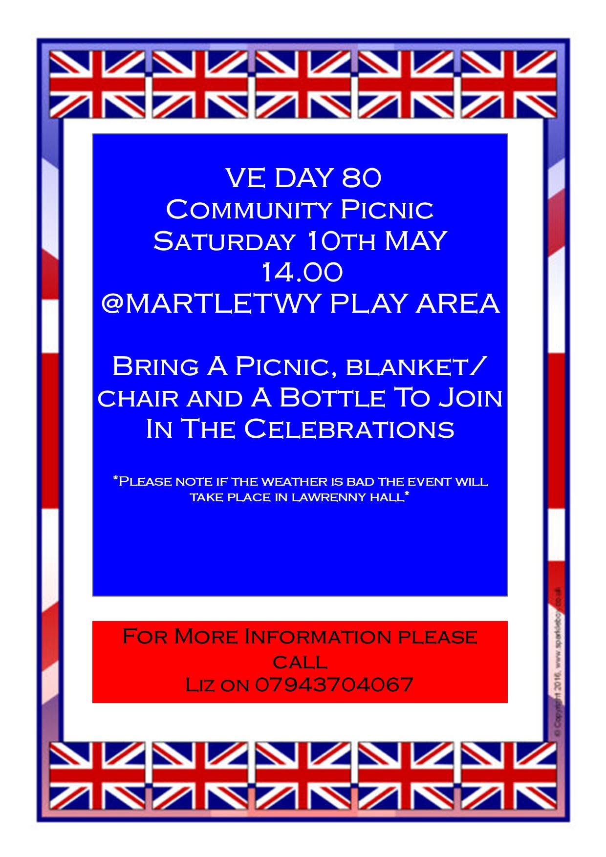 VE Day Community Picnic, Martletwy Play Area, Saturday May 8th, 2pm