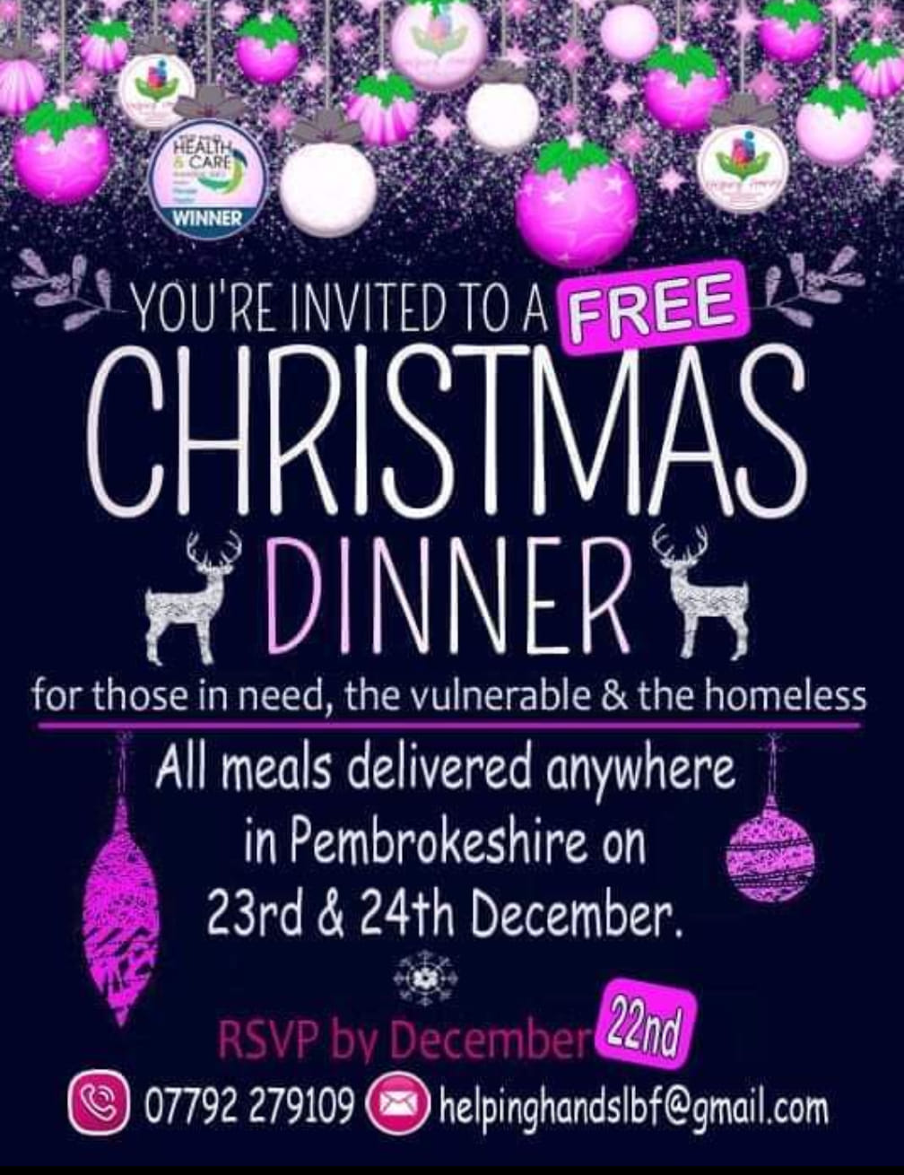 Free Christmas Dinner from Helping Hands, 23rd & 24th December