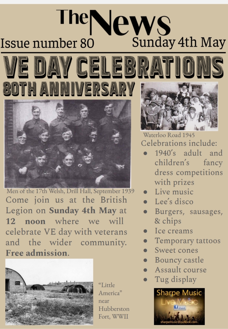 VE Day Celebrations, Royal British Legion, Milford Haven, Sunday May 4th, From 12pm