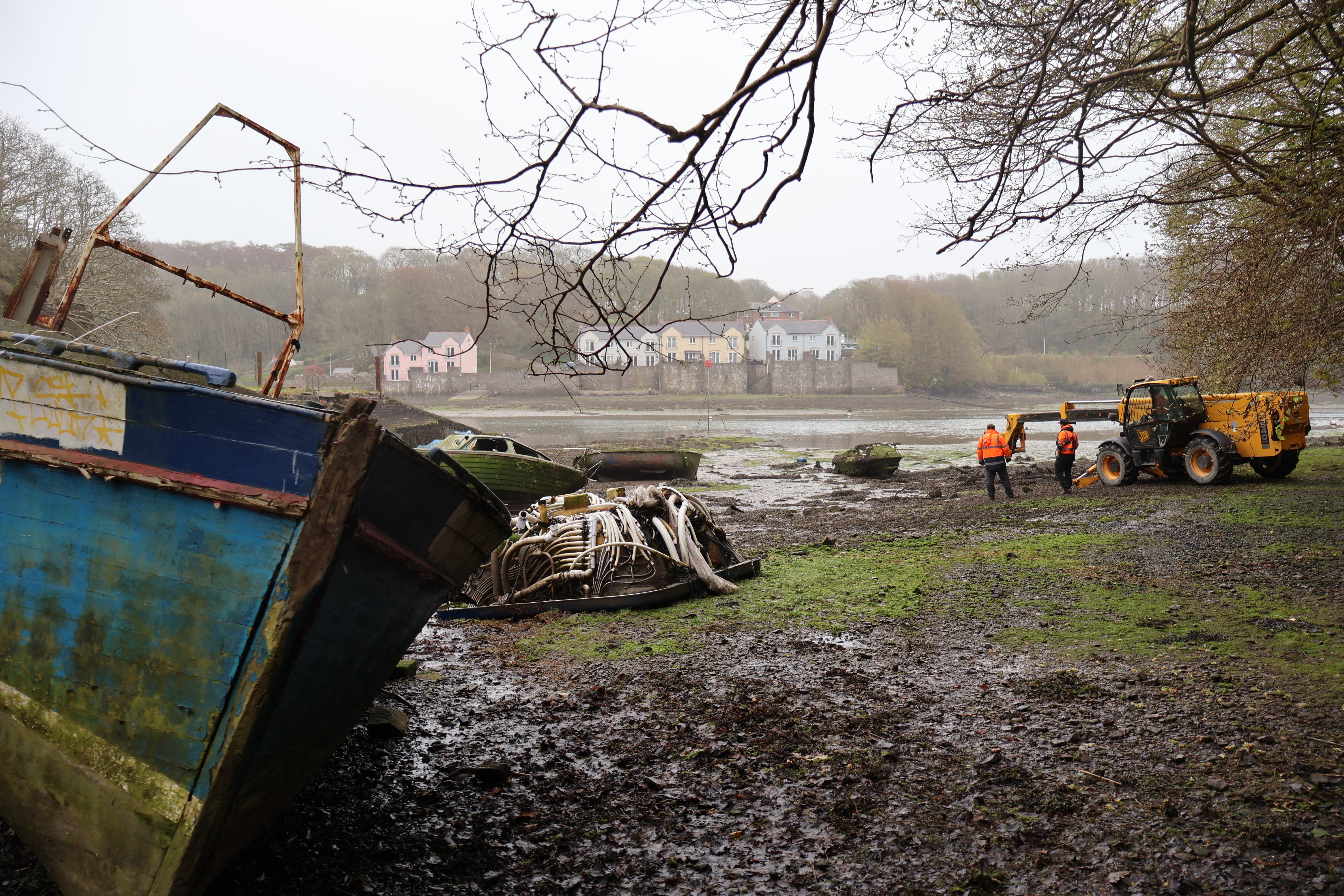 Contractors (Dale Sailing) Removing The Derelict Vessels And Other Items That Had Been Fly Tipped Into Castle Pill