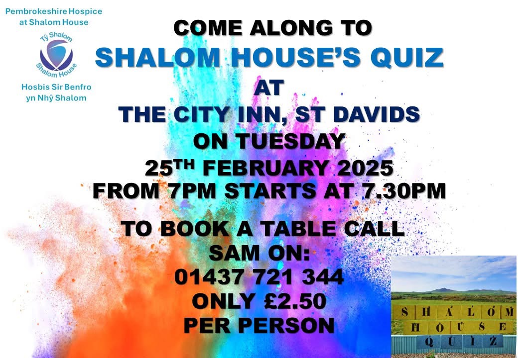 Shalom House Quiz, The City Inn, St Davids, Tuesday February 25th, 7pm