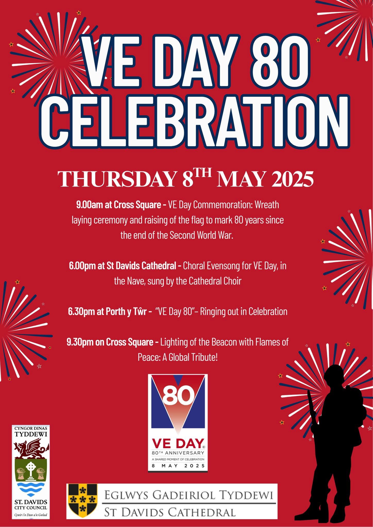 VE Day Celebration, St David's Cathedral, Thursday May 8th, Various times, see poster for details