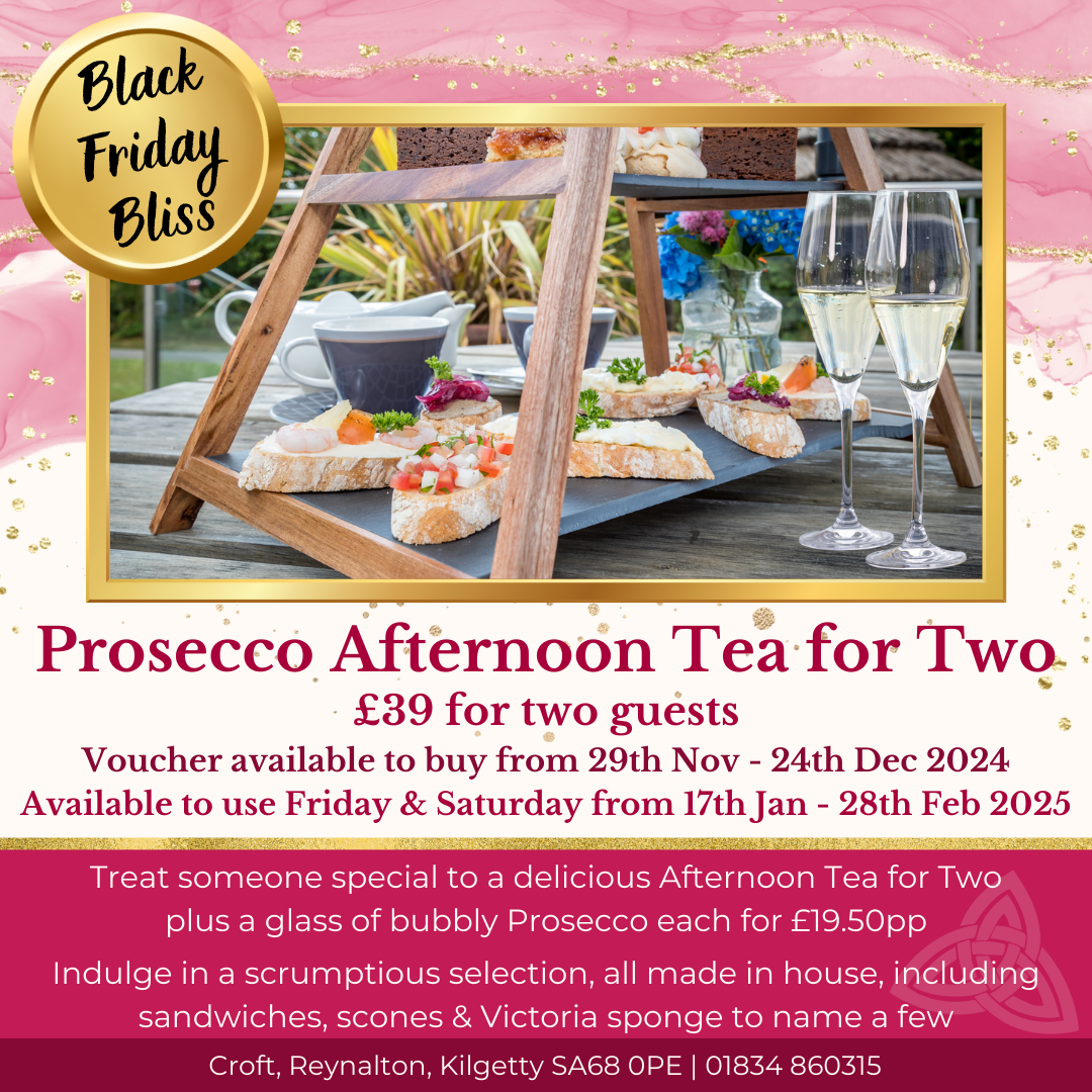 Prosecco Afternoon Tea for Two, Croft Country Park, Reynalton, Kilgetty, Every Friday & Saturday