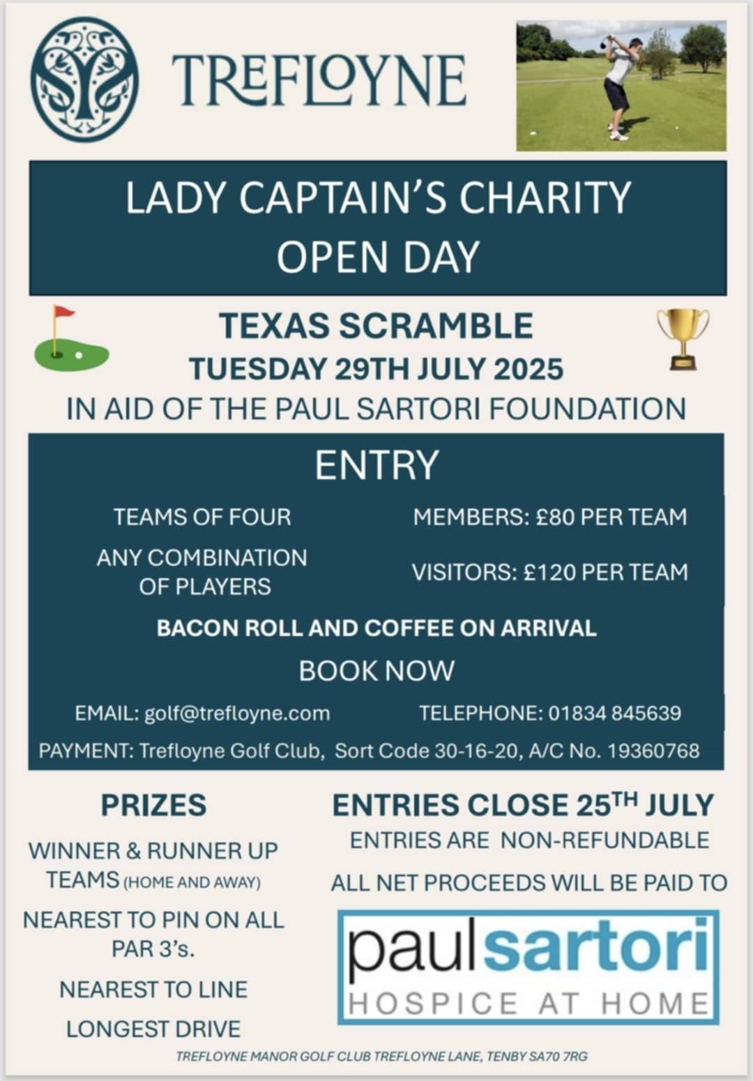 Trefloyne Manor Golf Club. Charity Open Day in aid of the Paul Sartori Foundation, Tuesday 29th July