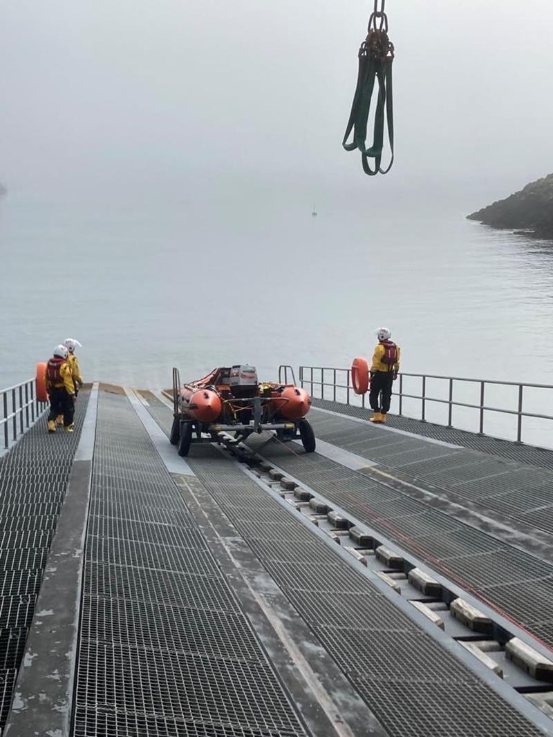 St Davids RNLI inshore lifeboat was tasked to assist a casualty who had sustained a lower back injury during a coasteering session at Abereiddy at 5:20pm on Sunday 23rd June.